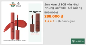 Son Kem Lì 3CE Mịn Như Nhung Daffodil - Đậu Đỏ 4g