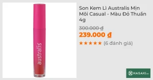 Son Kem Lì Australis Mịn Môi Casual - Màu Đỏ Thuần 4g