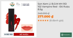 Son Kem Lì B.O.M H RD 102 Vampire Red - Đỏ Rượu 8.5g