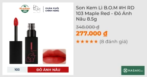 Son Kem Lì B.O.M H RD 103 Maple Red - Đỏ Ánh Nâu 8.5g