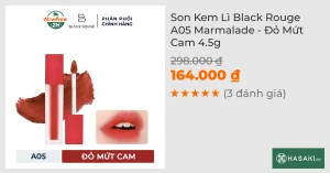 Son Kem Lì Black Rouge A05 Marmalade - Đỏ Mứt Cam 4.5g