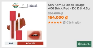 Son Kem Lì Black Rouge A06 Brick Red - Đỏ Đất 4.5g