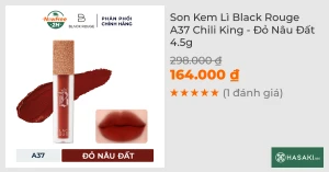 Son Kem Lì Black Rouge A37 Chili King - Đỏ Nâu Đất 4.5g 