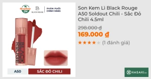 Son Kem Lì Black Rouge A50 Soldout Chili - Sắc Đỏ Chili 4.5ml