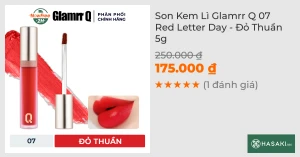 Son Kem Lì Glamrr Q 07 Red Letter Day - Đỏ Thuần 5g