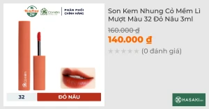 Son Kem Nhung Cỏ Mềm Lì Mượt Màu 32 Đỏ Nâu 3ml