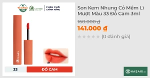Son Kem Nhung Cỏ Mềm Lì Mượt Màu 33 Đỏ Cam 3ml