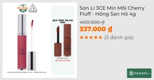 Son Lì 3CE Mịn Môi Cherry Fluff - Hồng Anh Đào 4g