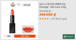 Son Lì B.O.M 803 My Orange - Đỏ Cam 3.5g
