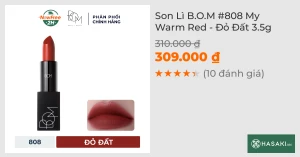 Son Lì B.O.M 808 My Warm Red - Đỏ Đất 3.5g