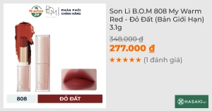 Son Lì B.O.M 808 My Warm Red - Đỏ Đất (Bản Giới Hạn) 3.1g