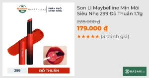 Son Lì Maybelline Mịn Môi Siêu Nhẹ 299 Đỏ Thuần 1.7g