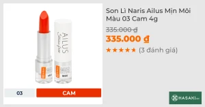 Son Lì Naris Ailus Mịn Môi Màu 03 Cam 4g