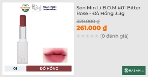 Son Mịn Lì B.O.M 01 Bitter Rose - Đỏ Hồng 3.3g