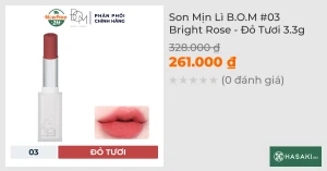 Son Mịn Lì B.O.M 03 Bright Rose - Đỏ Tươi 3.3g