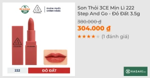 Son Thỏi 3CE Mịn Lì 222 Step And Go - Đỏ Đất 3.5g