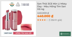 Son Thỏi 3CE Mịn Lì Misty Day - Màu Hồng Tím San Hô 4g