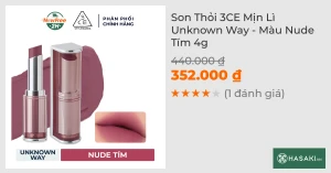 Son Thỏi 3CE Mịn Lì Unknown Way - Màu Nude Tím 4g