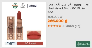 Son Thỏi 3CE Vỏ Trong Suốt Unstained Red - Đỏ Phấn 3.5g