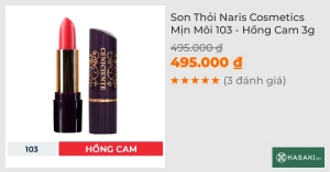 Son Thỏi Naris Cosmetics Mịn Môi 103 - Hồng Cam 3g