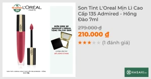 Son Tint L'Oreal Mịn Lì Cao Cấp 135 Admired - Hồng Đào 7ml