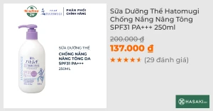 Sữa Dưỡng Thể Hatomugi Chống Nắng Nâng Tông SPF31 PA 250ml