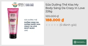 Sữa Dưỡng Thể Kiss My Body Sáng Da Crazy In Love 226g