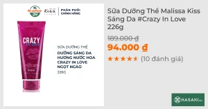 Sữa Dưỡng Thể Malissa Kiss Sáng Da Crazy In Love 226g