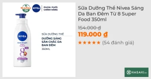 Sữa Dưỡng Thể Nivea Sáng Da Ban Đêm Từ 8 Super Food 350ml