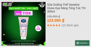 Sữa Dưỡng Thể Vaseline Gluta-Hya Nâng Tông Tức Thì 300ml