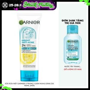 Sữa Rửa Mặt Garnier 3 Trong 1 Giảm Mụn & Sáng Da 100ml (Mới)