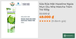 Sữa Rửa Mặt Hazeline Ngừa Mụn Dịu Nhẹ Tràm Trà Cica 100g