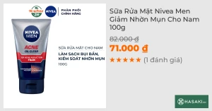 Sữa Rửa Mặt Nivea Men Giảm Nhờn Mụn Cho Nam 100g
