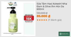 Sữa Tắm Hasi Kokeshi Nha Đam & Olive Ẩm Mịn Da 600ml