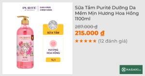 Sữa Tắm Purité Dưỡng Da Mềm Mịn Hương Hoa Hồng 1100ml