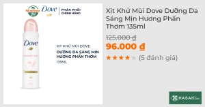 Xịt Khử Mùi Dove Dưỡng Da Sáng Mịn Hương Phấn Thơm 135ml
