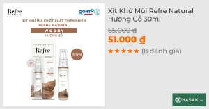 Xịt Khử Mùi Refre Natural Hương Gỗ 30ml
