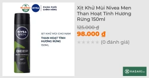 Xịt Ngăn Mùi Nivea Men Than Hoạt Tính Hương Rừng 150ml