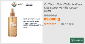 Xịt Thơm Toàn Thân Malissa Kiss Sweet Vanilla Cotton 88ml