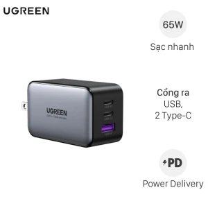 Adapter Sạc 3 cổng USB Type C PD QC3.0 GaN 65W Ugreen Nexode 10334