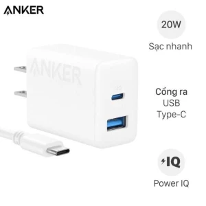 Bộ Adapter Sạc 2 cổng USB Type C IQ3 kèm Cáp Type C - Type C 1.5m 20W Anker B2348