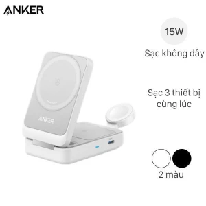 Bộ Đế sạc không dây 3 in 1 15W MagGo kèm Cáp Type C - Type C 1.5m Anker B2557
