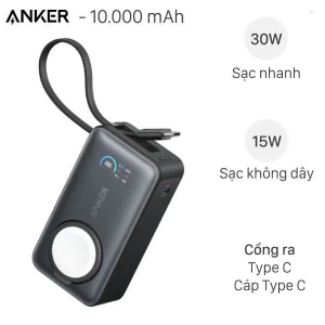 Pin sạc dự phòng 10000mAh Type C PD 30W Anker Nano A1657 kèm Cáp Type C và Sạc Apple Watch