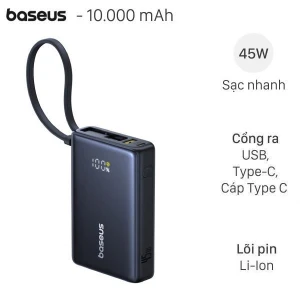 Pin sạc dự phòng 10000mAh Type C PD QC 3.0 45W Baseus PicoGo PPPG-1W45C kèm Cáp Type C