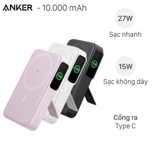 Pin sạc dự phòng Polymer 10000mAh không dây Magnetic Qi2 Type C PD 27W Anker MagGo A1654