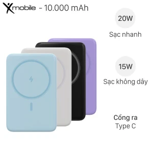 Pin sạc dự phòng Polymer 10000mAh Không dây Magnetic Type C PD 20W Xmobile JP331
