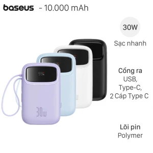 Pin sạc dự phòng Polymer 10000mAh Type C PD 30W Baseus Qpow 2 PPQD4-10C kèm Cáp Type C