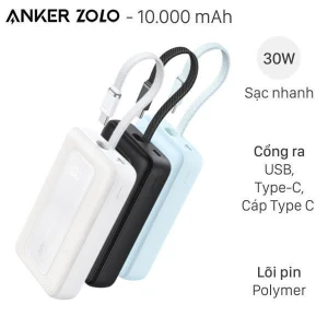 Pin sạc dự phòng Polymer 10000mAh Type C PD QC 3.0 30W Anker Zolo A1688 kèm Cáp Type C