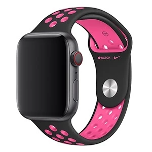 Dây đeo Apple Watch Nike Sport Band 44mm Black/Pink Blast S/M & M/L