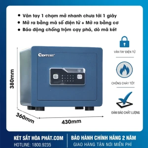 Két Sắt Siêu Cường Mini Chống Cháy Century MN46VTDT Khóa Vân Tay Điện Tử